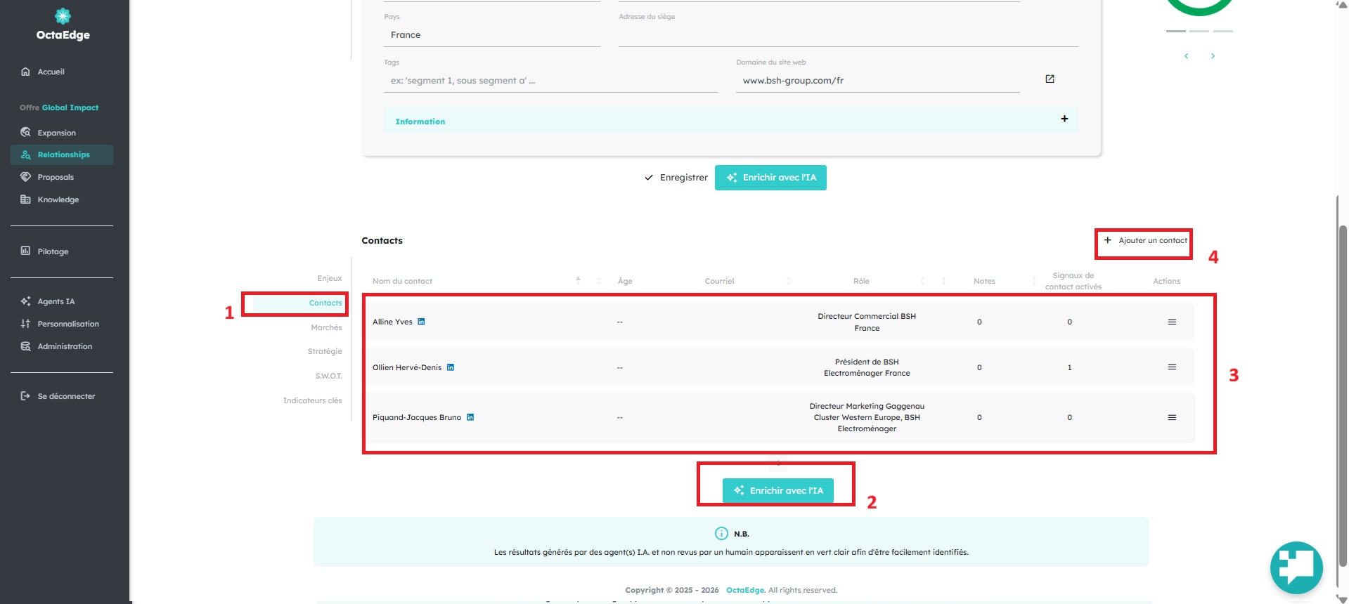 Scoring des signaux et identification des contacts clés sur le compte.